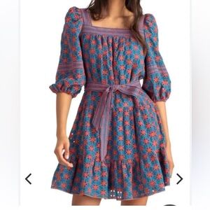 Shoshanna Celia Dress | Teal & Orange | 2